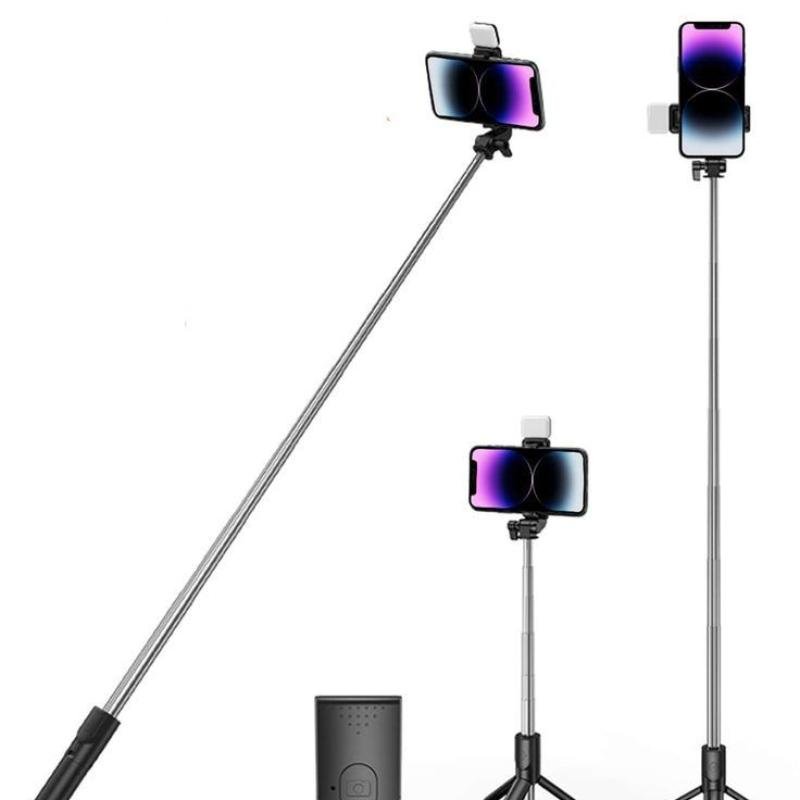 R1S-L Selfie Stick+Tripod  with LED Light | Portable Bluetooth Selfie Stick for Vlogging & Travel